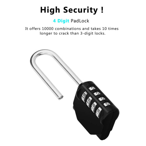 Solution de verrouillage sécurisée, cadenas à combinaison à anse longue avec code à 4 chiffres pour une sécurité renforcée, cadenas 2