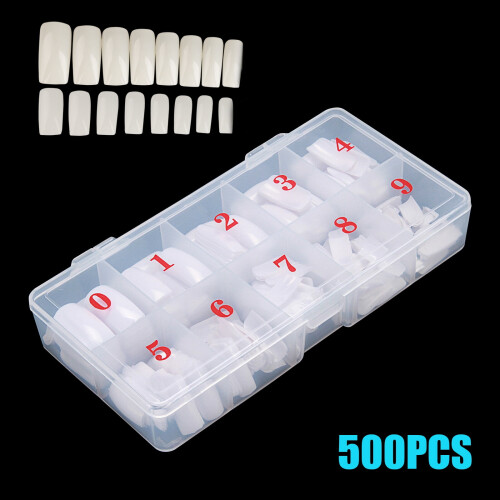 Κομψά ψεύτικα νύχια σε σχήμα φέρετρου, γαλλικές άκρες ψεύτικα νύχια μισής 1