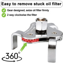 Univerzální klíč na olejové filtry, nastavitelný, 3čelisťový, pro demontáž olejových filtrů od 54 mm do 115 mm, konstrukce z tepelně