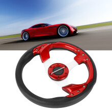 13in Universal Car Steering Wheel Red PU Leather Alloy 32x32x4cm