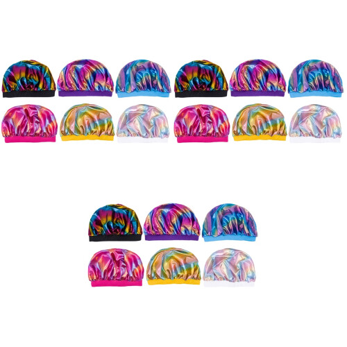 18Stk Kinder Duschhauben Elastisch Bunt Haarbonnet Polyester Kopfhaube 2
