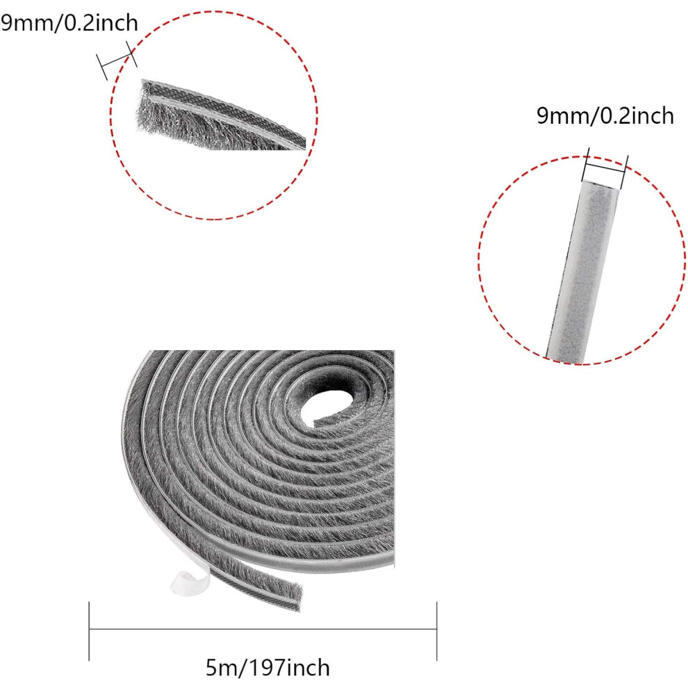 Felt Weather Stripping Seal Tape, Self Adhesive Door Brush Seal Strip, High Density Windproof Dustproof For Sliding Doors/Windows/Wardrobe/Cabinets, 9169997096241