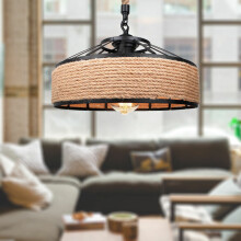 Industrial Style Pendant Lamp, Elegant Matt Black Finish & Durable Iron, Handmade Hemp Rope Suspension, Wash Wall Lighting For Bedroom & Bar With