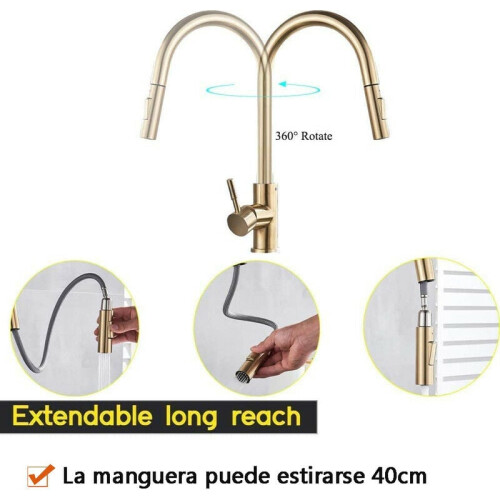 Brushed Gold Kitchen Faucet, Stainless Steel & Solid Brass Structure, Dual Function Pull Out Sprayer for Enhanced Cleaning Efficiency 1