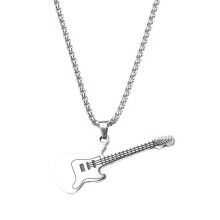 Collier pendentif guitare exagéré, chaîne en acier inoxydable
