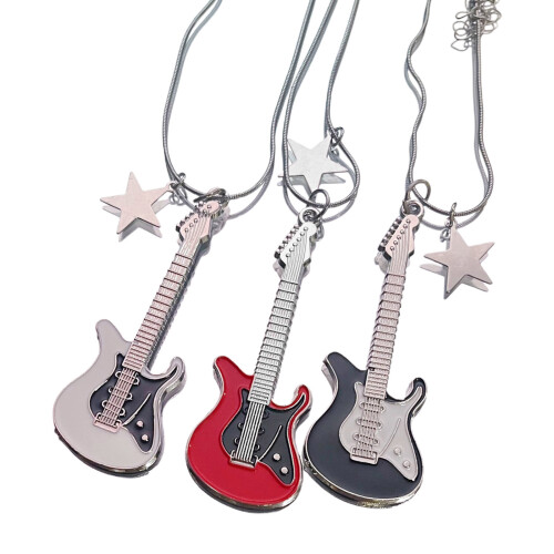 Collier pendentif guitare étoile à cinq branches, mode-Noir 2