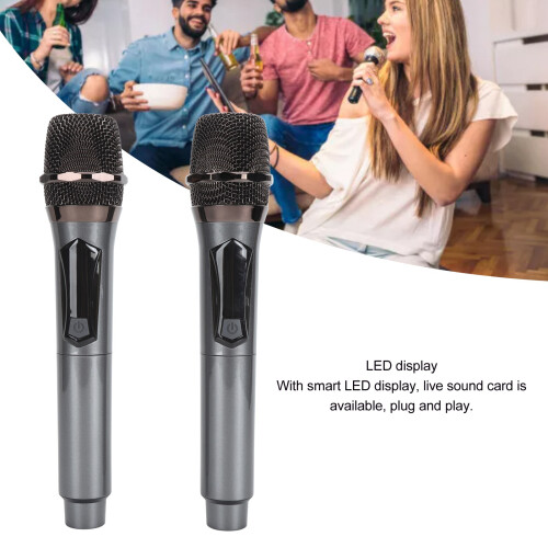 Microfono wireless a 2 pezzi, portatile dinamico per KTV palco con display LED grigio 2