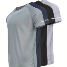 (4pcs, 40) Men'S Athletic T-Shirts - Moisture-Wicking Quick-Dry Workout Tops with Reflective Stripes, Lightweight Breathable