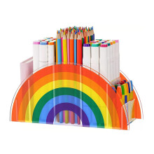 Bureau-organizer voor thuis of op kantoor, stevige constructie, multifunctionele pennenhouder met regenboogdesign, waterdicht acrylmateriaal.