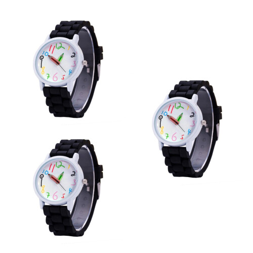3Pz Orologio Silicone Nero Cartoon Bracciale Comodo E 2