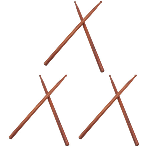 3Pares Drumsticks De Para Bateria Baquetas Resistentes Marrom 1