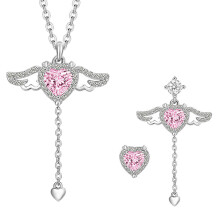 Boucle d'oreille ailes de cœur pour femmes, cristal rose, Long-C