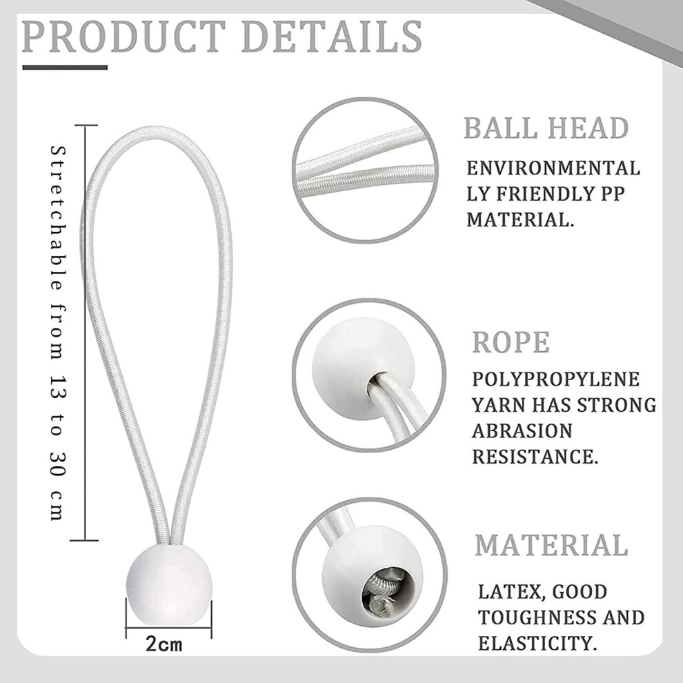 Bungee Cords With Balls For Outdoor Use, Ball Bungee Cords Heavy Duty Tarp Tie Downs With Elasticized Loop And Constant Tension, Weather Resistant 9169997098023