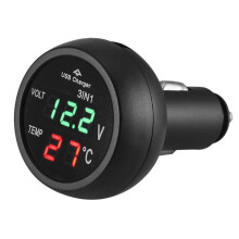 Elettronica per auto, display digitale a LED 3 in 1 con indicatore di tensione e voltaggio per modelli da 12V a 24V, protezione contro l'inversione