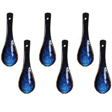 Colección de cucharas de sopa de cerámica, el esmalte azul retro Aurora ofrece una belleza inigualable, el diseño antideslizante garantiza un buen