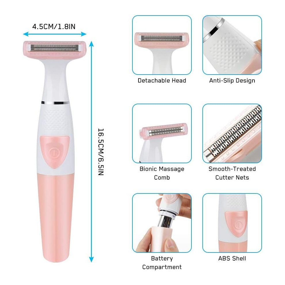 Electric Bikini Trimer Shaver, Gentle & Painless Remover for Sensitive Areas with Wet/Dry Use and Flexible Heads