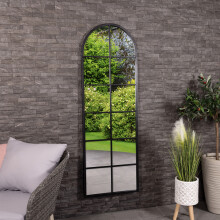 CHARLES BENTLEY Bern Arch Mirror in Black, Weather Resistant, Shatterproof, Wall Mounted Accent Mirror Décor For Garden, Indoors, Iron Aluminium