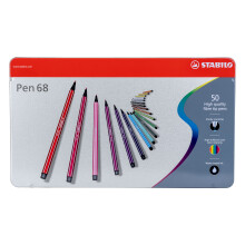 STABILO Feutre dessin Pen 68 - Boîte métal x 50 feutres de coloriage pointe moyenne -gamme ARTY
