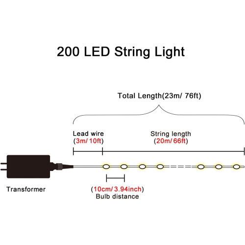 Extendable Light Chains for Indoor Outdoor Decor, Battery Operated LED String Lights 8 Modes with Timed Function, Waterproof Christmas Decor with 1
