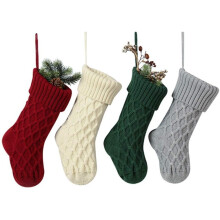 Meias de Natal de tricô com estilo decorativo, presente de Natal perfeito em tamanho grande para decorações natalinas vintage, verde e branco,