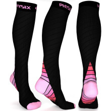 Calze compressive medicali al ginocchio per favorire la circolazione sanguigna, con proprietà traspiranti e anti-gonfiore.