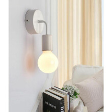 Mid-Century Modern wandlamp, hoogwaardige metalen lamp met zichtbare lamp voor slaapkamer en eetkamer, Scandinavische stijl witte glazen kap E27
