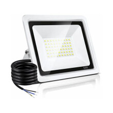 Refletor LED externo econômico, super brilhante de 50W com carcaça de alumínio fundido, suporte metálico ajustável e circuito inteligente.