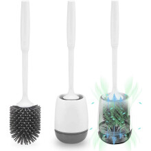 Escova e suporte para vaso sanitário, limpeza profunda sem esforço com cabeça de escova que não risca, cabo resistente à ferrugem para