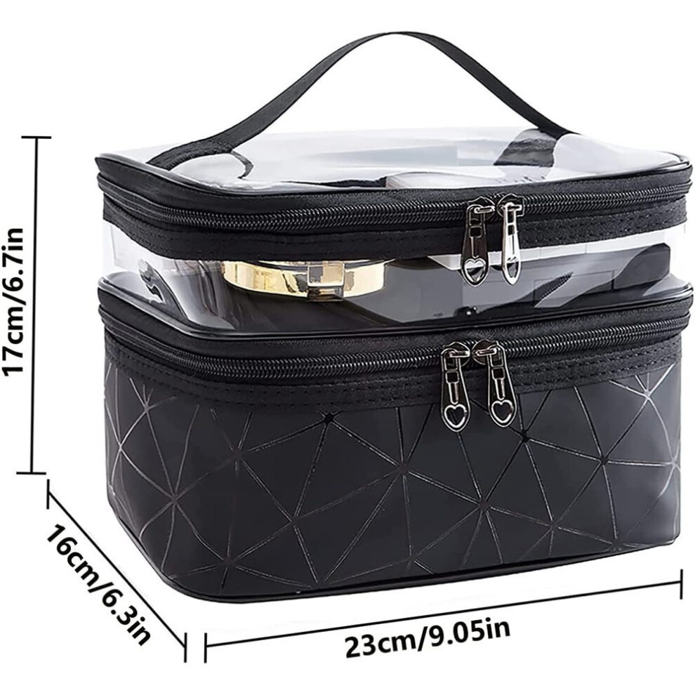 Double-layer Makeup Bag for Beauty Essentials, Cosmetic Bag Organizer with Transparent Top Layer for Quick Identification