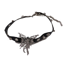 Collier ras du cou en cuir papillon, clavicule réglable, Punk,