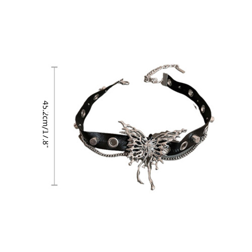 Collier ras du cou en cuir papillon, clavicule réglable, Punk, 2