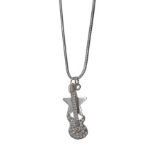 Guitare pentagramme pendentif strass collier serpent chaîne