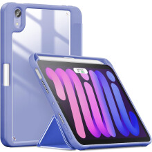 Cás iPad Mini6, Leathar PU Préimhe le Líneáil Mhicribhithín Bog istigh agus Cúl Trédhearcach Glan - Corcra