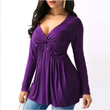 Women's Tunic Top, Unique Design Long Sleeve Blouse with Sexy V-Neck and Drawstring Detail, Loose Fit Pullover Shirt for Casual or Office Wear,
