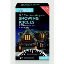 17.8m (720 LED) Premier Outdoor LED Icicle Christmas TIMER Lights - Warm White