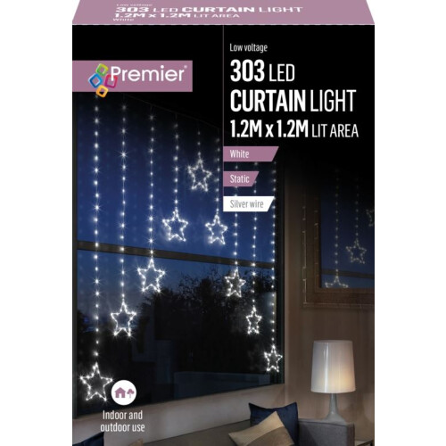 Premier Indoor & Outdoor Low Voltage 303 LED Curtain Christmas Lights 1.2M