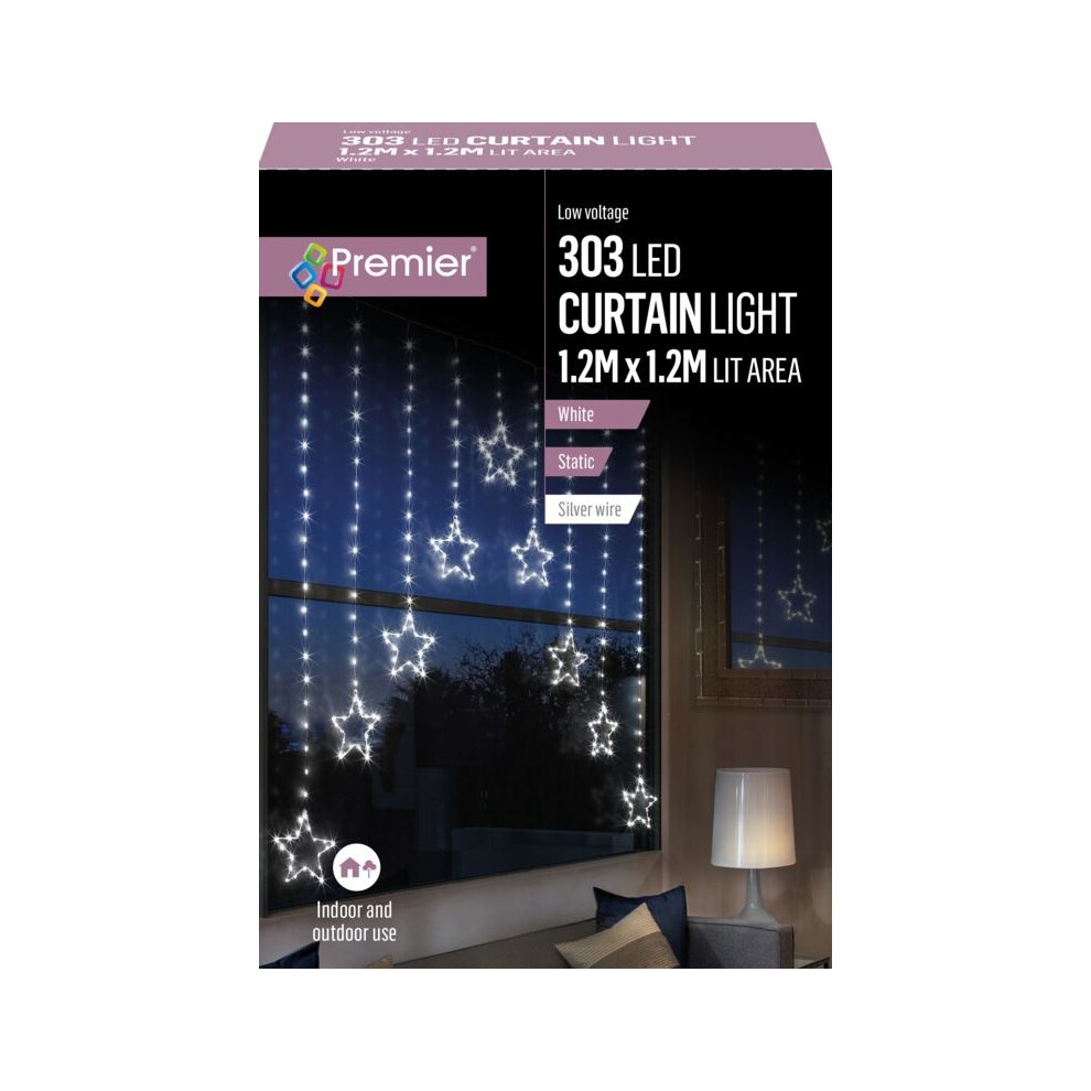Premier Indoor & Outdoor Low Voltage 303 Led Curtain Christmas S 1.2M Light