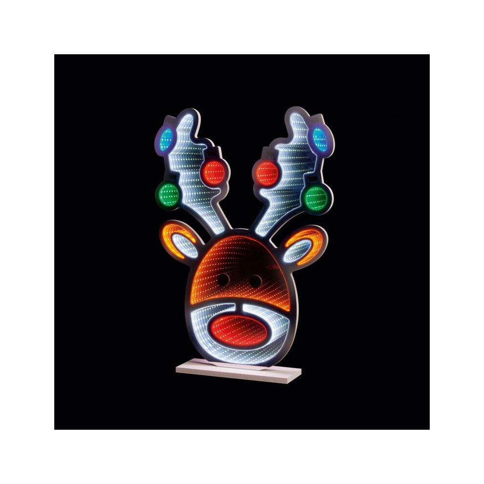 Premier Reindeer Christmas Infinity Mirror Decoration Led 60Cm Light