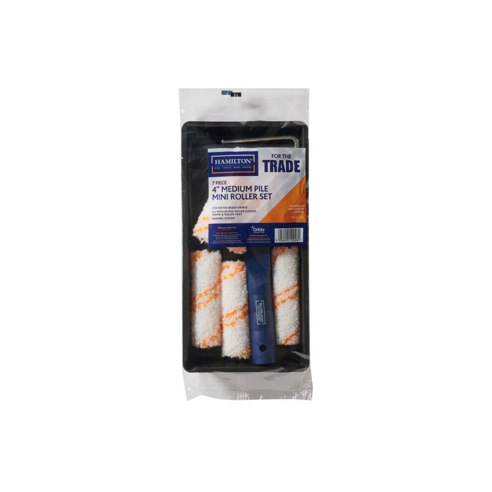 Hamilton For The Trade 7 Piece Medium Pile Paint Roller Set With Tray, 4"