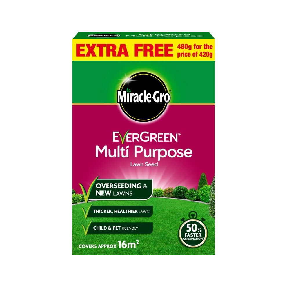 (Miracle-Gro Evergreen Multi Purpose Lawn Seed 16m2 480g) Miracle-Gro Evergreen Multi Purpose Lawn Seed