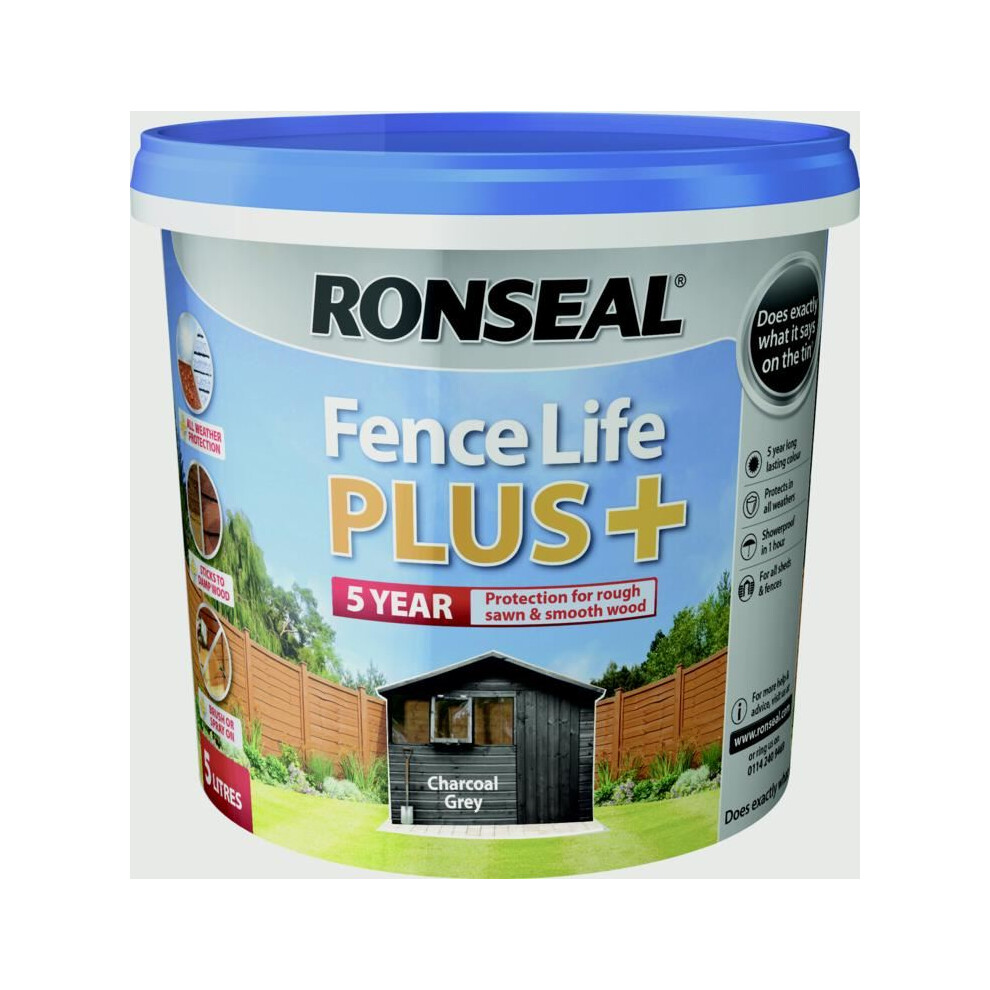 Ronseal RSLFLPPCG5L Fence Life Plus, Charcoal Grey, 5 Litre