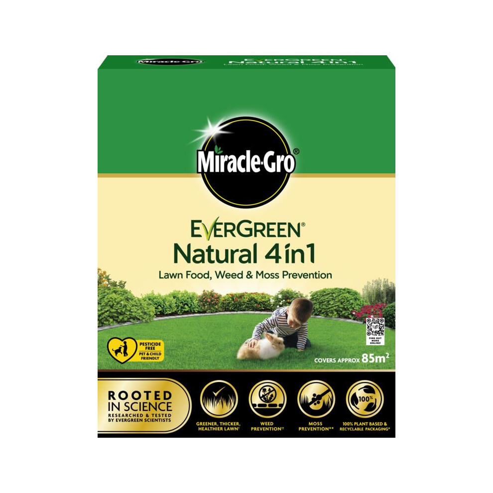 Miracle-Gro Evergreen Natural Lawn Grass Feed 4 In 1 85M2 (119982)