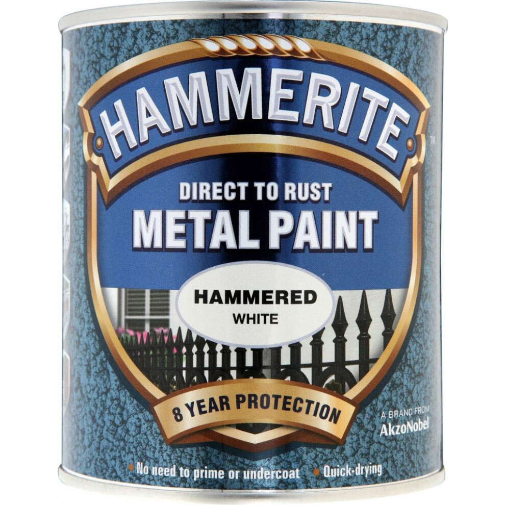 Hammerite HFW750 Direct to Rust Hammered Finish Metal Paint White 750ml