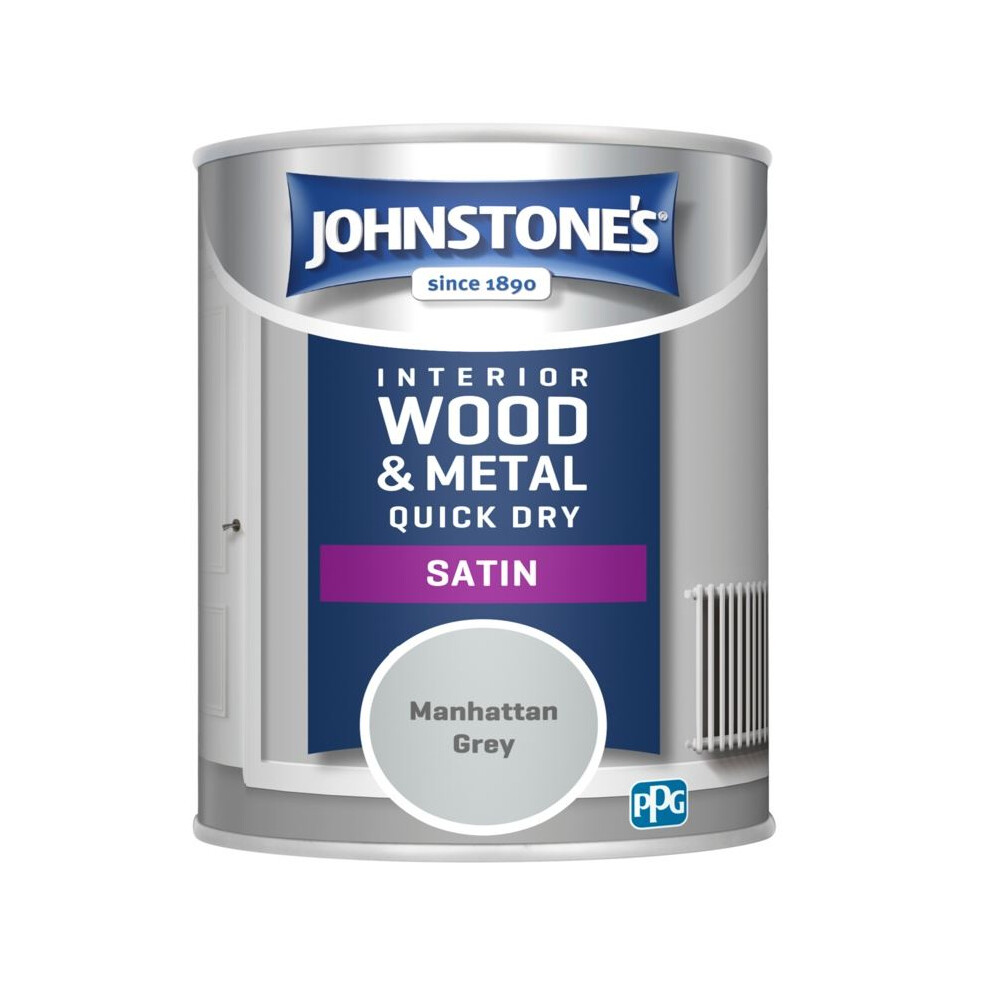 Johnstone's Interior Wood & Metal Quick Dry Satin Paint 750Ml Manhattan Grey