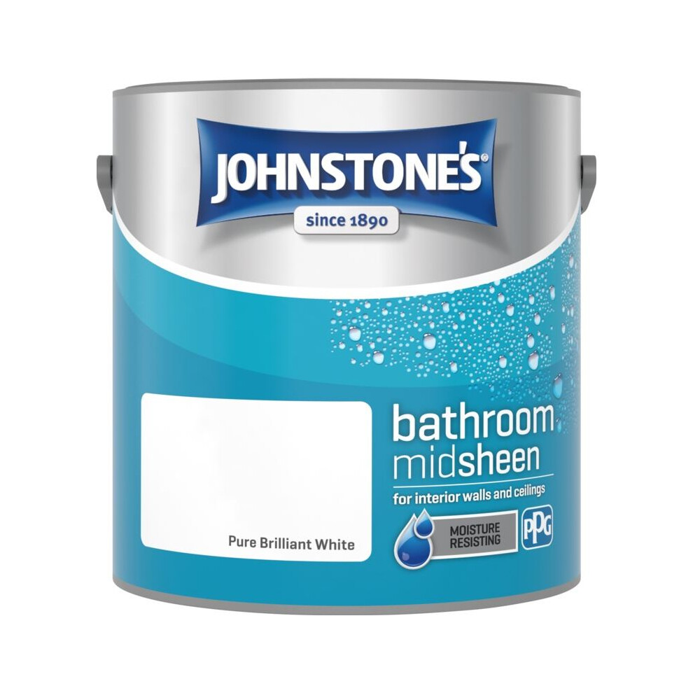 Johnstone's Bathroom Mid Sheen Wall Ceiling Emulsion Paint 2.5L Pure Brilliant White