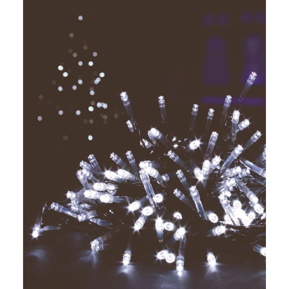 Premier 200 Led 16M Christmas Outdoor Function Lights Timer Clear Cable In White