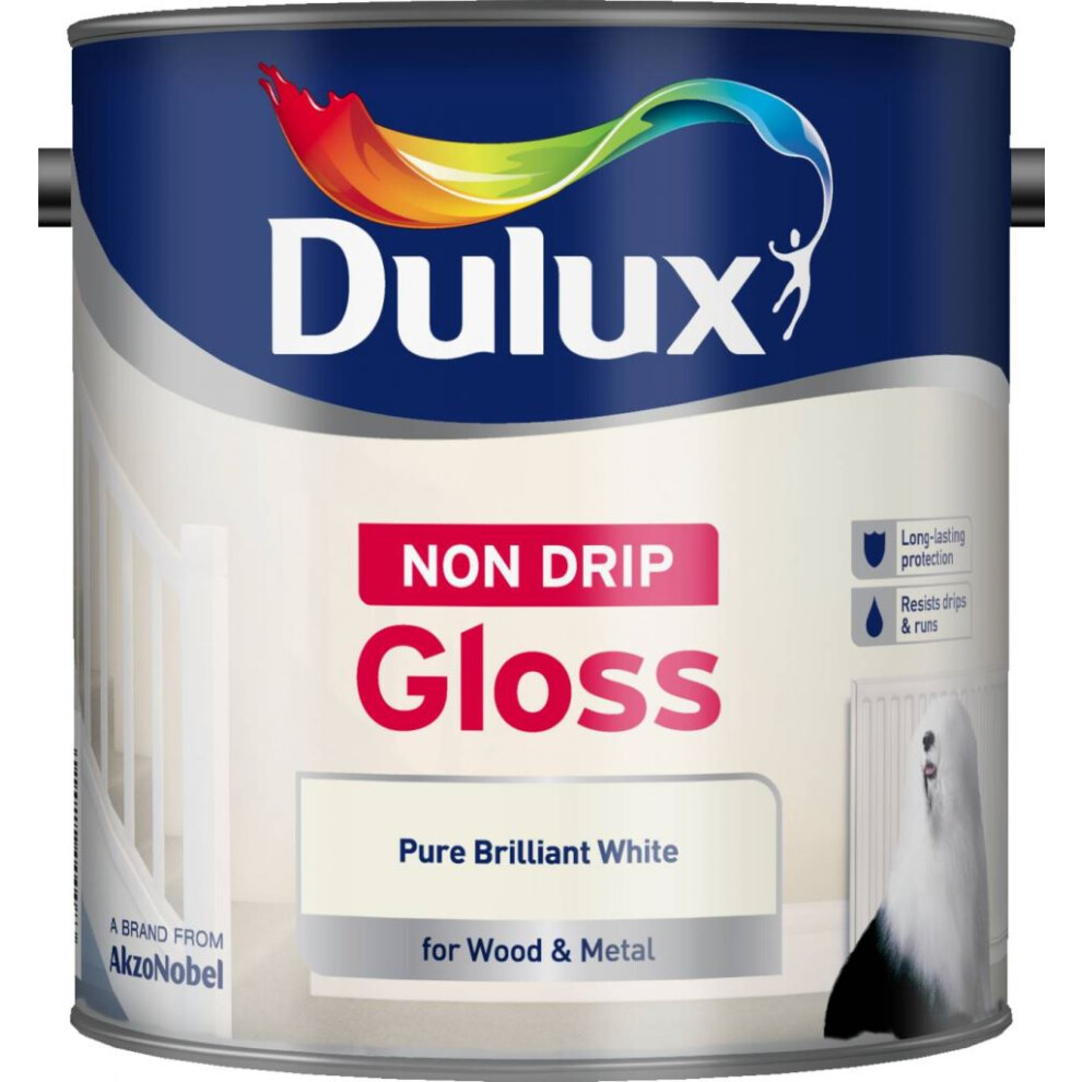 Dulux Non Drip Gloss Paint, 2.5 L - Pure Brilliant White