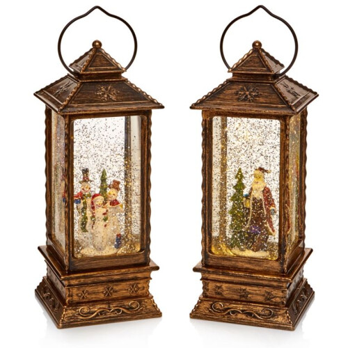 Premier Battery Operated Lantern Glitter Water Spinner Lantern with Warm White LEDs