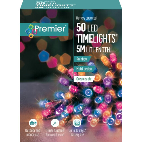 Premier Premier 50 LED 5m Battery 8 Function Timer Lights Rainbow