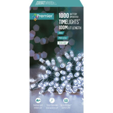 1000 LED 100m Premier Christmas Outdoor 8 Function Battery Timer Lights Cool White